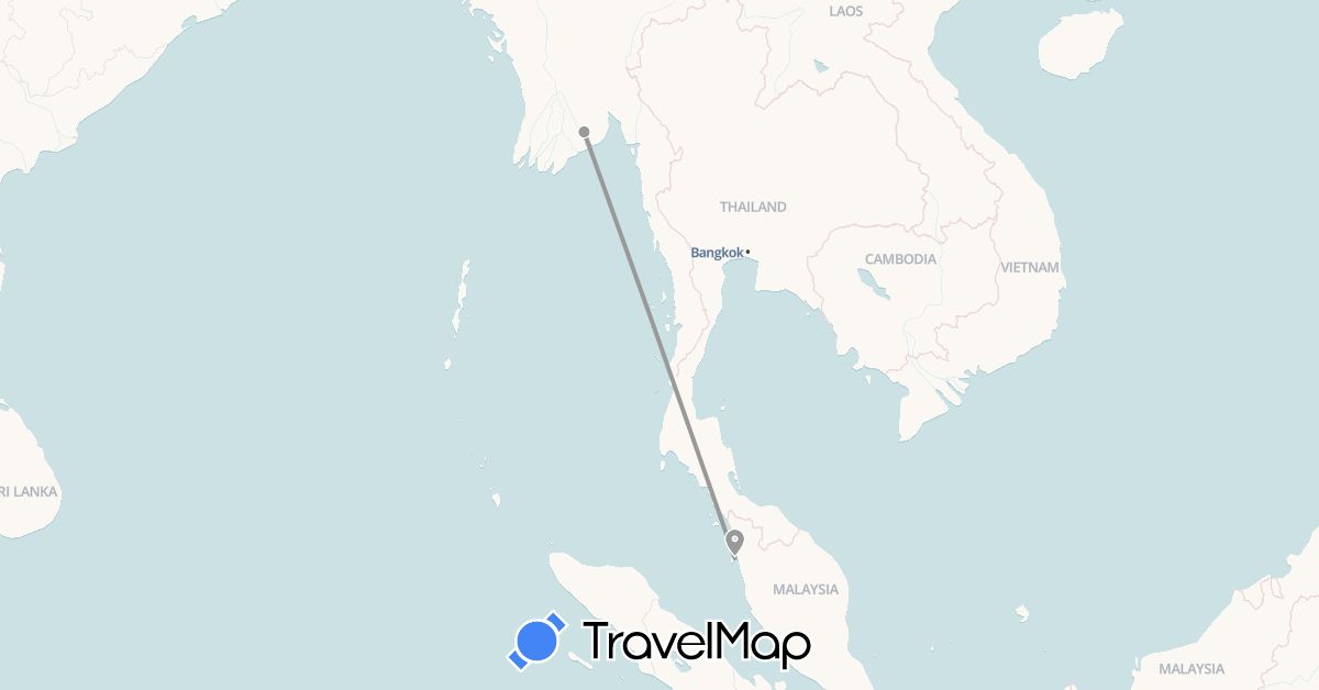 TravelMap itinerary: driving, plane in Myanmar (Burma), Malaysia (Asia)
